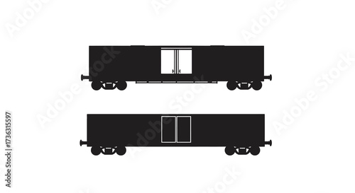 Black silhouette of a vintage freight car with window details illustrated