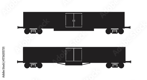 Simple black and white illustration of two vintage railway freight cars