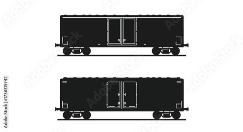 Black and white illustration of a railway freight car on tracks