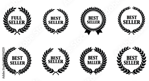 Collection of black laurel wreaths with best seller text elements