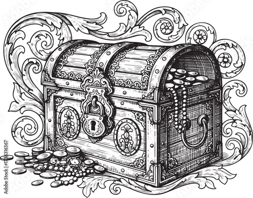 Vintage Treasure Chest with Gold and Jewels