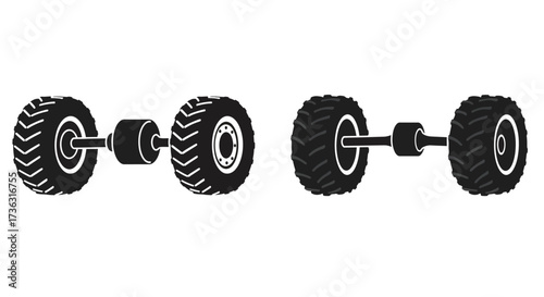 A schematic illustration of four tractor wheels and their axles