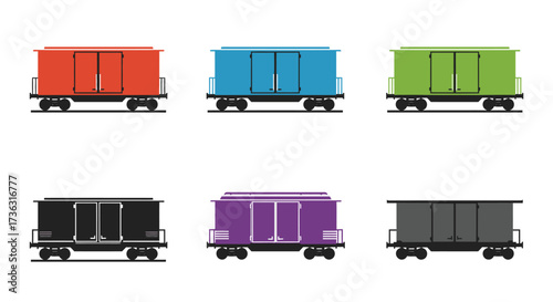 Colorful freight wagons in a row simple vector illustration style