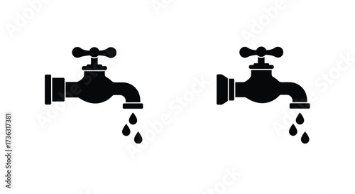 Two black water tap icons with dripping water on a white background