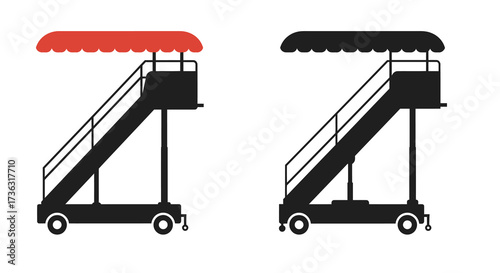 Airport stairs in two color variations black and red with white trim