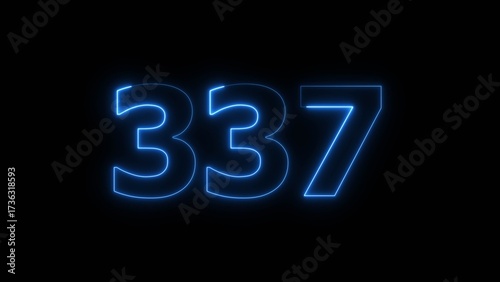 Abstract beautiful blue neon 337 number illustration background. Glowing neon countdown number icon background 4k.