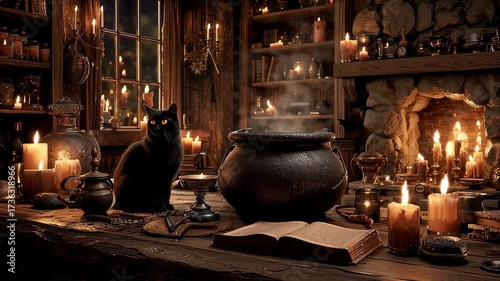 Atmospheric witch house interior cat
