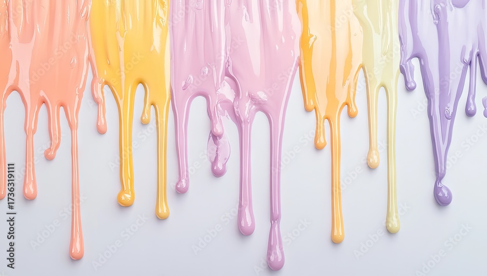 Fototapeta premium Dripping pastel paint streaks on light background