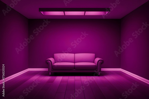 Magenta room with a sofa and overhead lighting interior couch