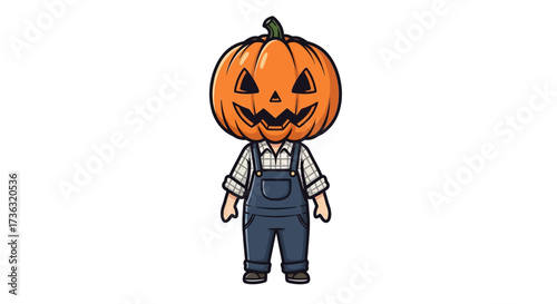 Adorable Vector Ilustration Cartoon Pumpkin Head Character Wearing Jumpsuit.