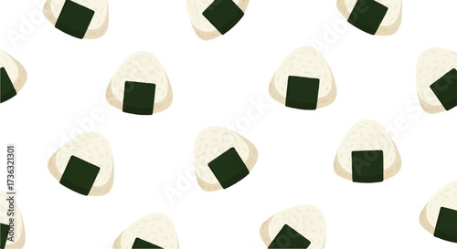 Cute cartoon onigiri seamless pattern background. Vector graphic illustration of Japanese rice ball food for textile or wallpaper design