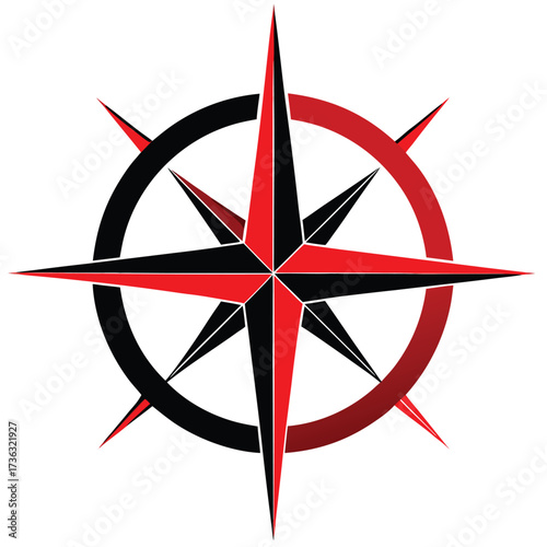 Red and Black Compass Rose on White Background navigation