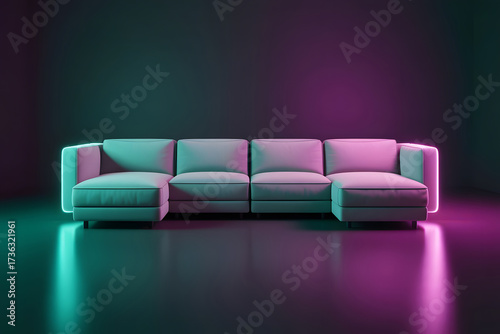 Sectional sofa with neon lighting in teal and magenta hues furniture contemporary