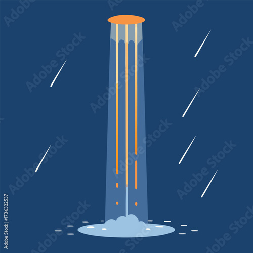 Rocket Launch With Orange Flames and Meteorites space