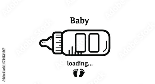 Baby loading progress indicated by a baby bottle with two compartments and tiny footprints below the text loading.
