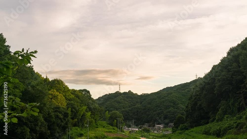 Timelapse of sunset sky over mountains in Okayama prefecture, Japan