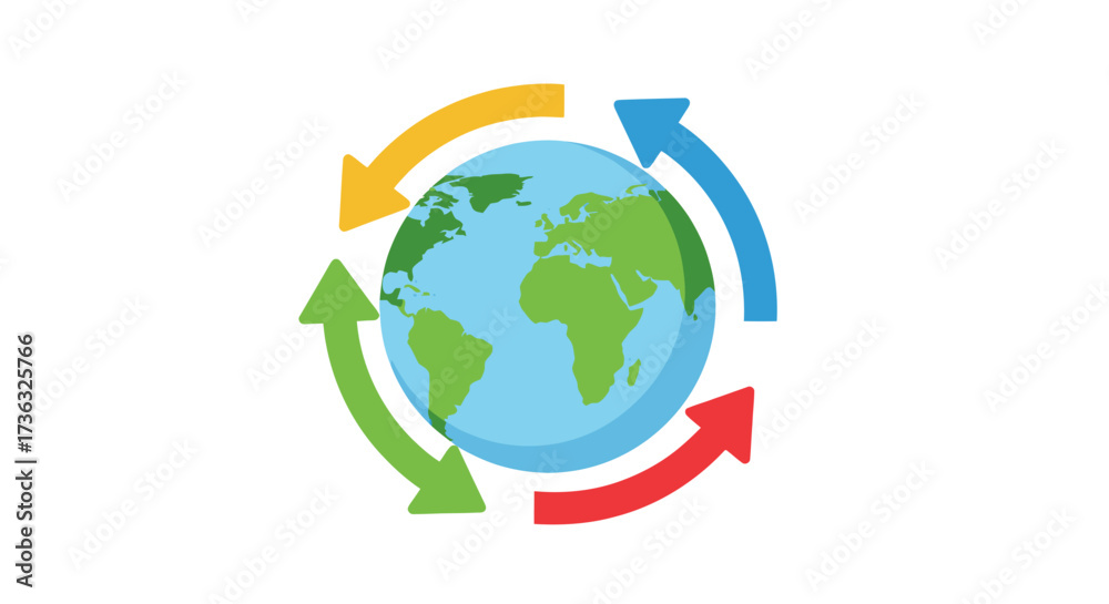 Fototapeta premium Global Cycle Earth Globe with Colorful Rotating Arrows Icon.