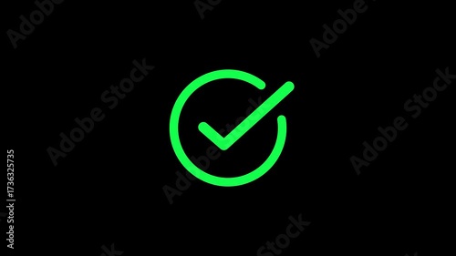 Check mark animation. check mark animation motion. Animated tick mark icon with circle loading animated on a black background approved 4k video