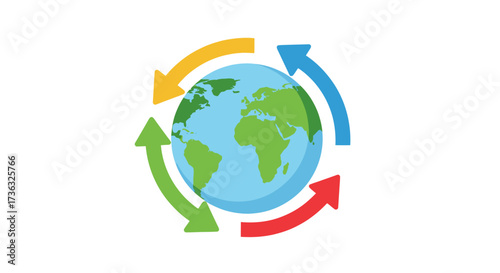 Global Cycle Earth Globe with Colorful Rotating Arrows Icon.