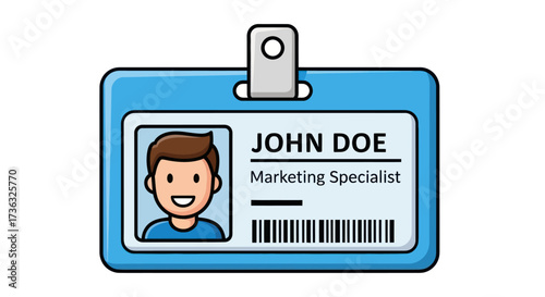 Cartoon Illustration of a Blue Employee Identification Badge.