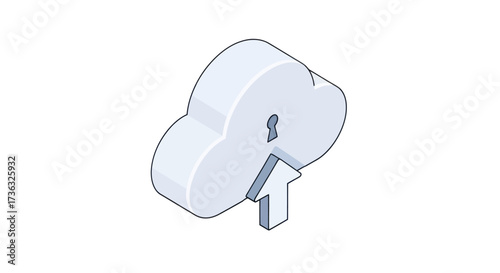 Isometric Cloud Icon with Keyhole and Upload Arrow.