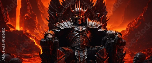 Demonic Emperor on Throne of Skulls with Lava Rivers – Ultra Detailed Fantasy Artwork