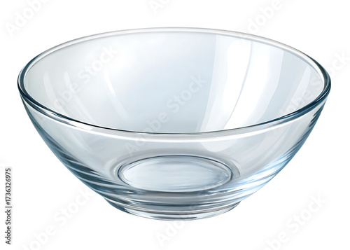 A clear glass mixing bowl with a thick rim and sturdy base isolated on transparent background