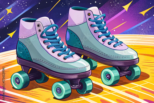 Modern gray roller skates showcasing a sophisticated design with turquoise accents and high-performance appearance, illustrated in professional high-quality vector style