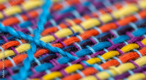 Close up of colorful woven textile