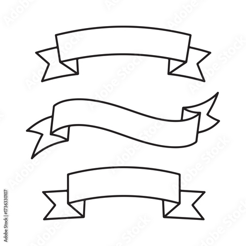 Ribbon monochrome Hand-Drawn Style Elements for Design.