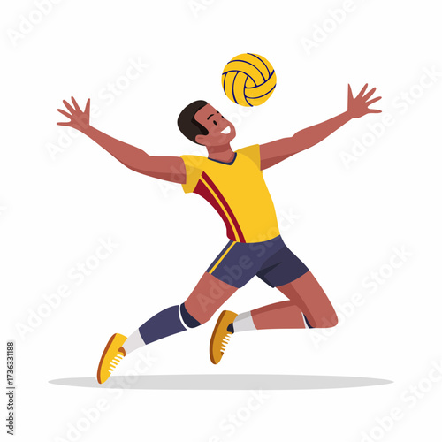 Volleyball Player in Action: A dynamic athlete executes a perfect serve, showcasing agility and strength in a vibrant sports scene.