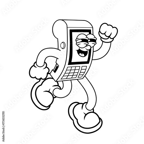 Retro character design of dance payment terminal outline