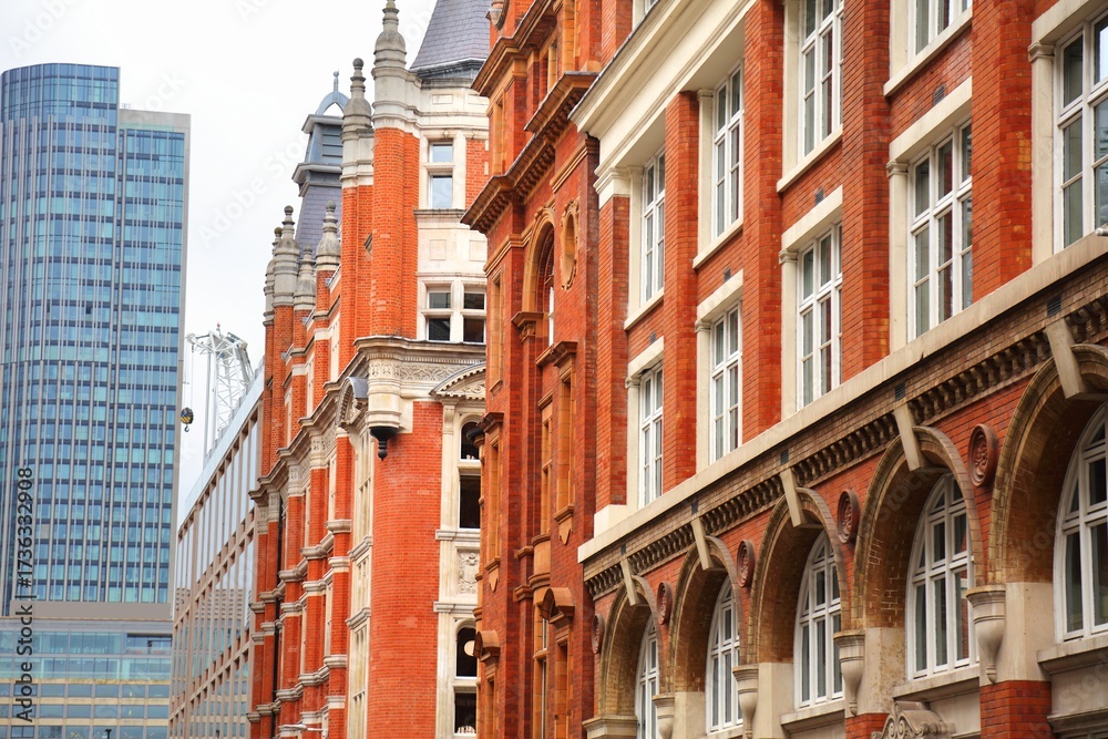 Fototapeta premium Whitefriars area in London UK. Ward of Farringdon Without in the City of London. Street view of Carmelite Street.