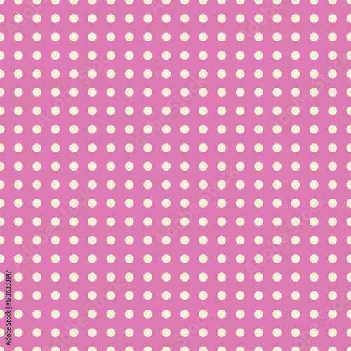 A seamless vector pattern featuring cream polka dots on a berry pink grid background. Ideal for packaging, textile designs, and soft-themed visuals.