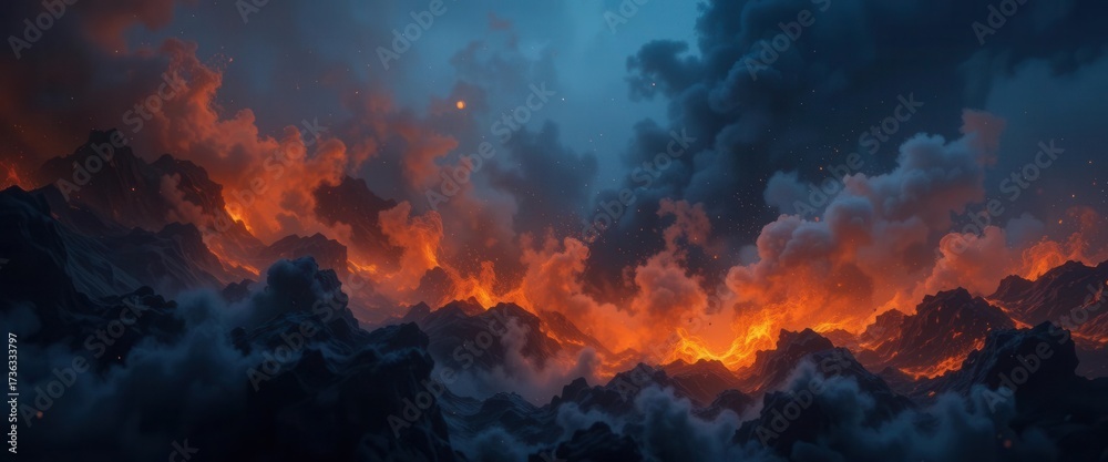 Fototapeta premium Abstract Inferno Dark Blue to Blazing Orange Gradients on Soot for a Striking Poster Header