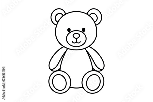 Simple black outline drawing of a teddy bear sitting on a white background stuffed animal