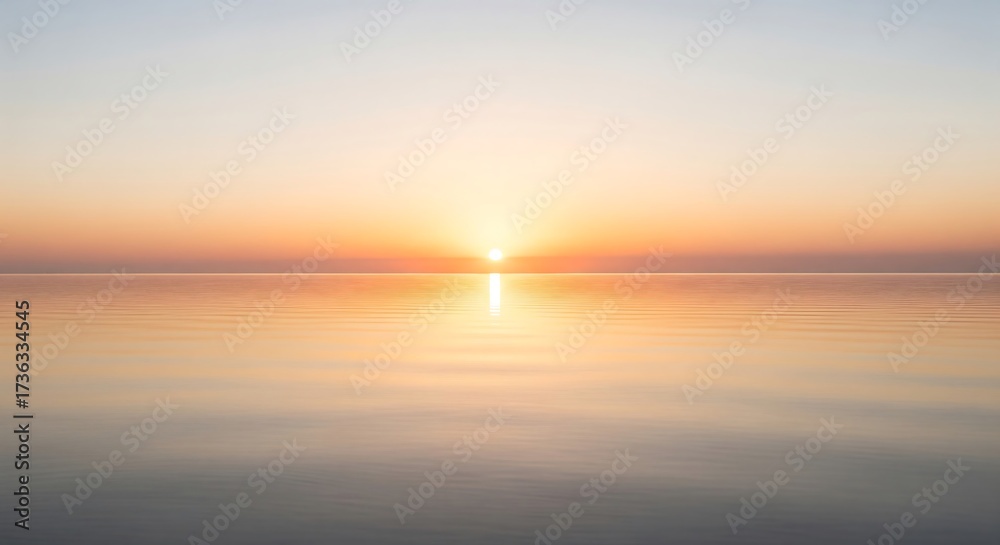 Obraz premium Realistic soft sunrise over calm water, minimalist and reflective mood for philosophy theme