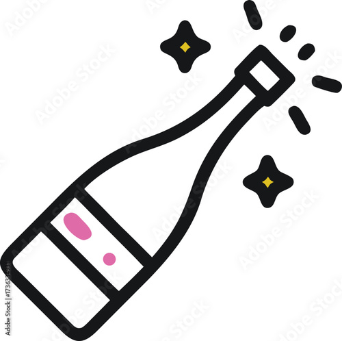 Celebratory Sparkling Wine or Champagne Bottle Popping Icon, Festive and Joyful