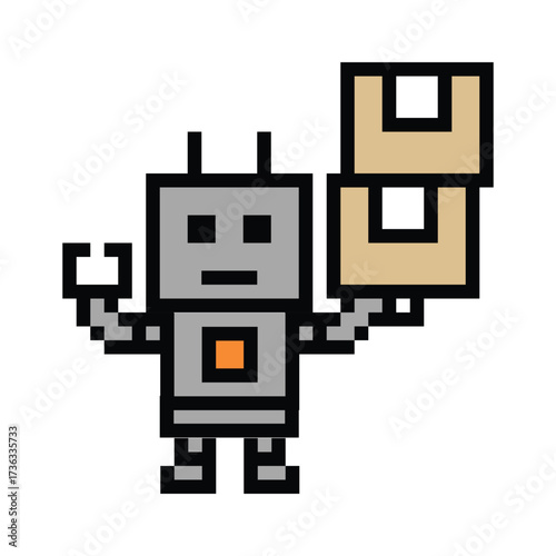 Cartoon cute pixel art of Humanoid robot or ai learning skill robotic chat bot robots business vector character automation background 8 bit art.