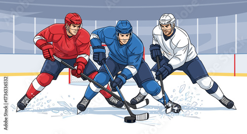 Illustration of hockey players in action on the ice rink for sports and competition vector design art