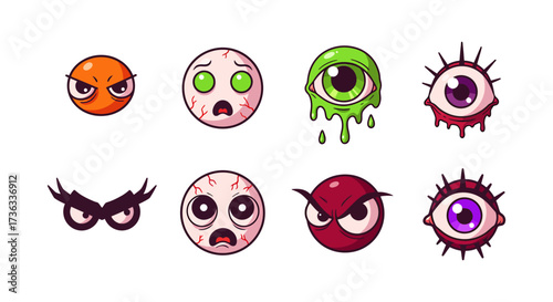 creepy eyeball emoticons expressive cartoon eye icons with scary facial expressions perfect for spooky Halloween designs and horror themed social media