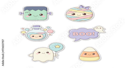 cute halloween stickers adorable frankenstein mummy and ghost candy corn designs for festive decorations and spooky holiday greetings