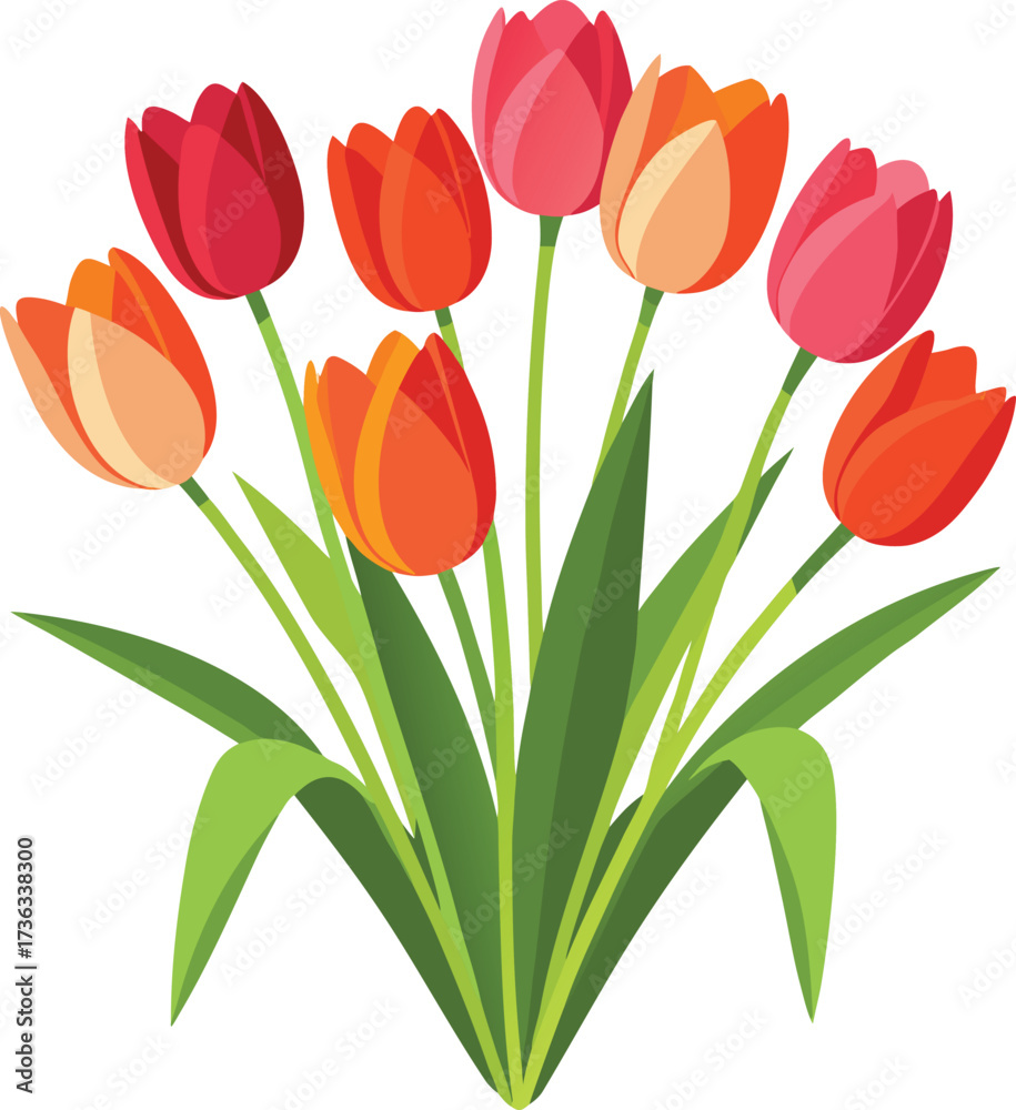Obraz premium A vibrant bouquet of colorful tulips in various shades on white background