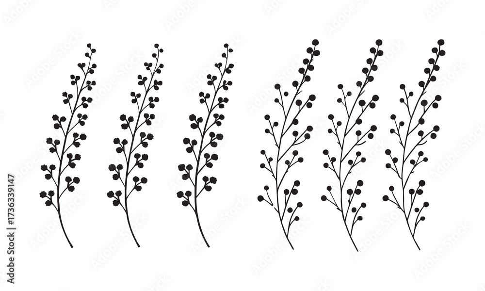 Obraz premium Cocktail & Mimosa Flower Icons | Champagne Glass, Drinks, Floral Decoration & Celebration Symbols