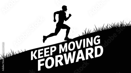 Dynamic silhouette of a runner striving uphill, embodying resilience and progress, a powerful visual metaphor for motivation and achieving goals, fitness concept