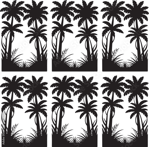 Black palm trees and foliage silhouettes tropical