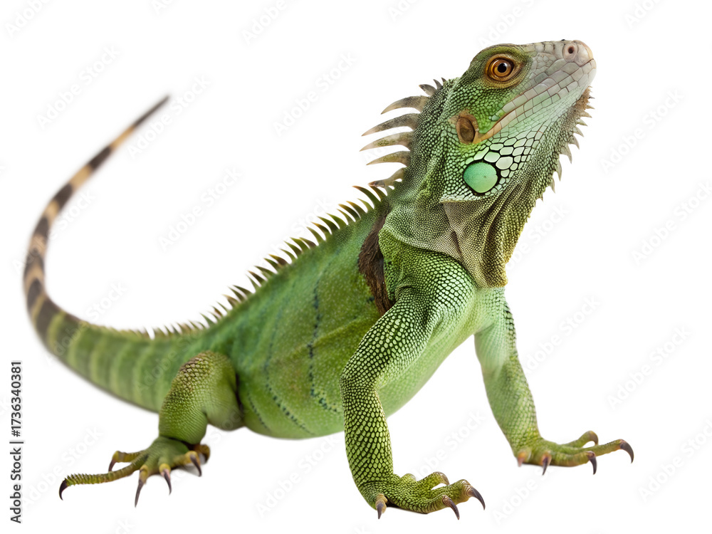 Fototapeta premium Green iguana reptile isolated on transparent background