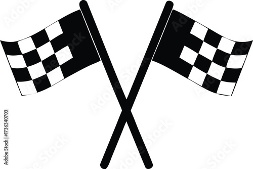 Two checkered flags crossed representing the end of a car race