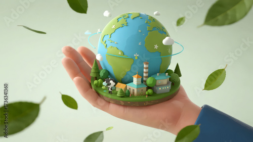 Hand holding Earth green home environmental protection sustainable development concept background
