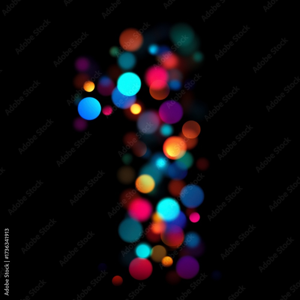 Naklejka premium Digit 1 Vibrant Colorful Holiday Bokeh Letter Overlays Collection with Bright Confetti and Glittering Lights for Festive Seasonal Designs and Celebrations